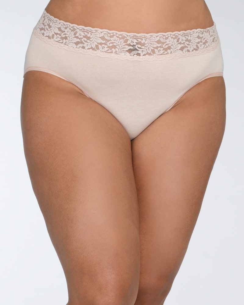 Front of a model wearing a size 2X COTTON FRENCH BRIEF in CHAI-CHAI by Hanky Panky. | dia_product_style_image_id:272410